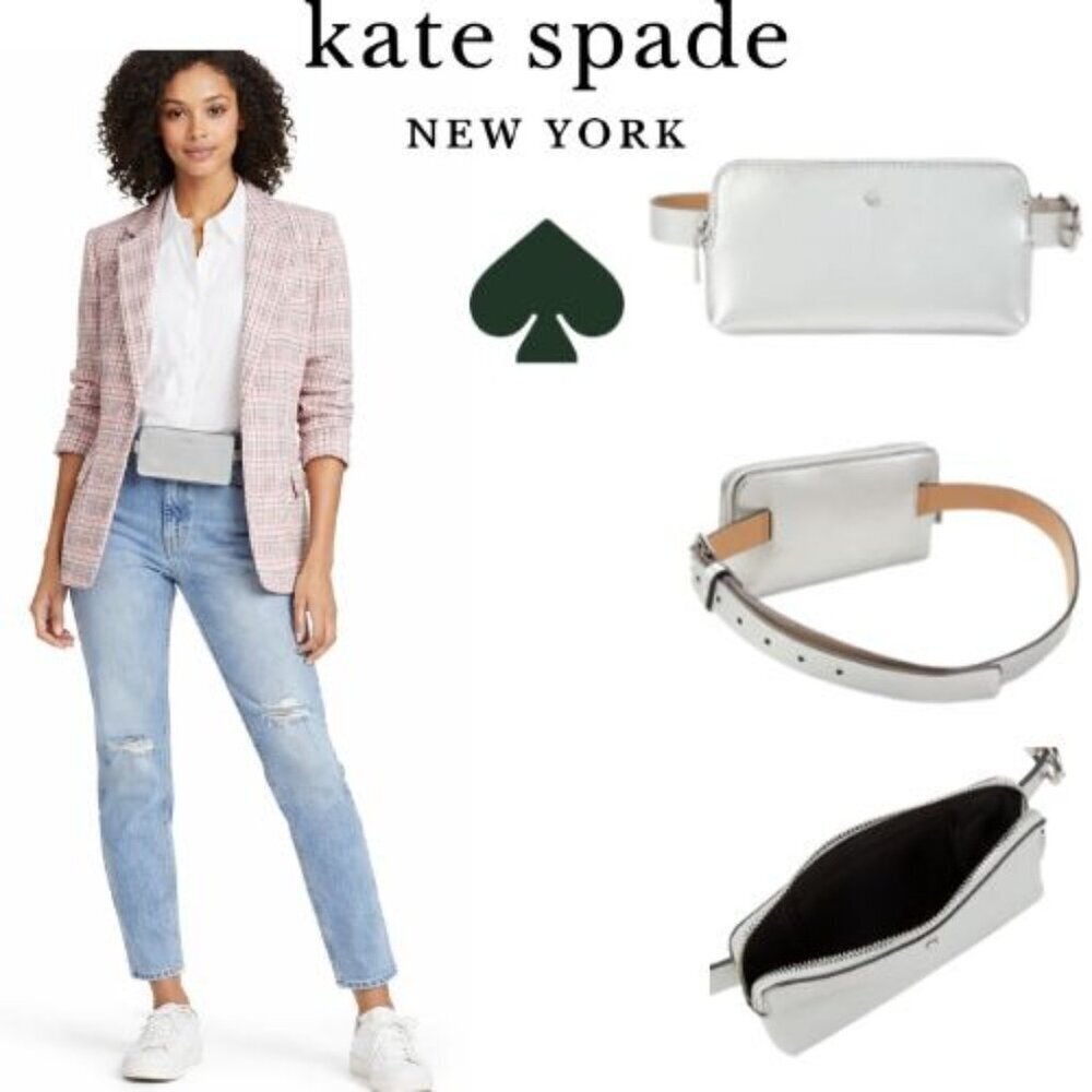 Kate Spade New York Metallic Leather Belt Bag Waist Pack Silver - Picture 2 of 8